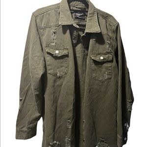 NWT - Long Distressed Denim Jacket